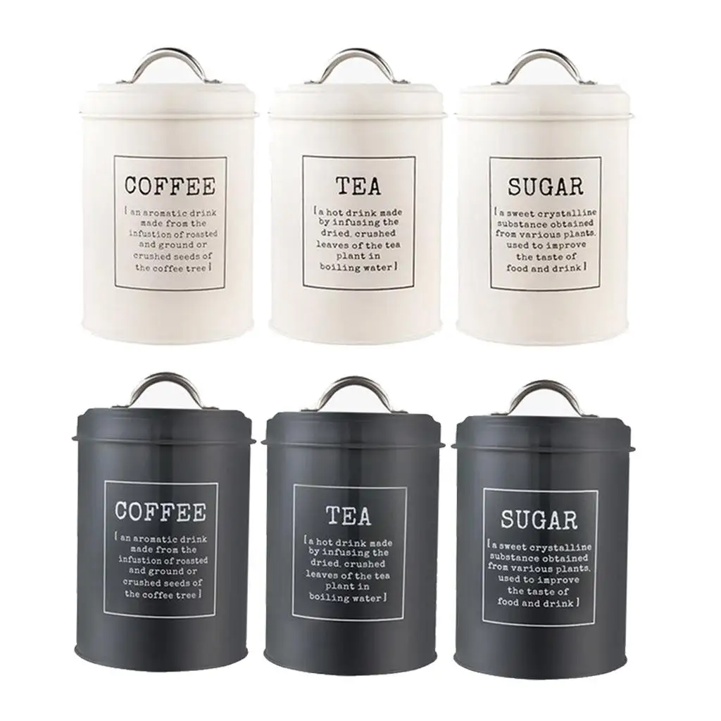 

Set of 3 Metal Kitchen Food Coffee Sugar Tea Storage Box Tin Canister Jar Container Bin Pot with Lid for Kitchen Supplies