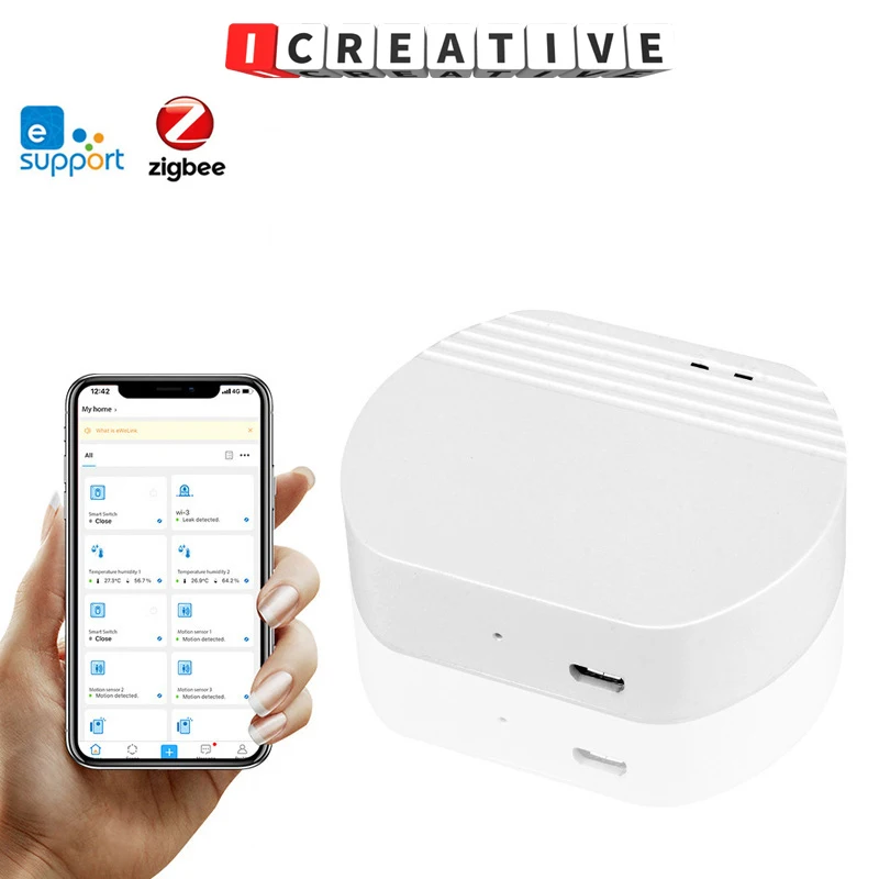 

ICREATIVE Zigbee Wireless Gateway Smart Home Hub Remote Control Zigbee Devices Via EWelink APP Home Bridge Works With Smart Home