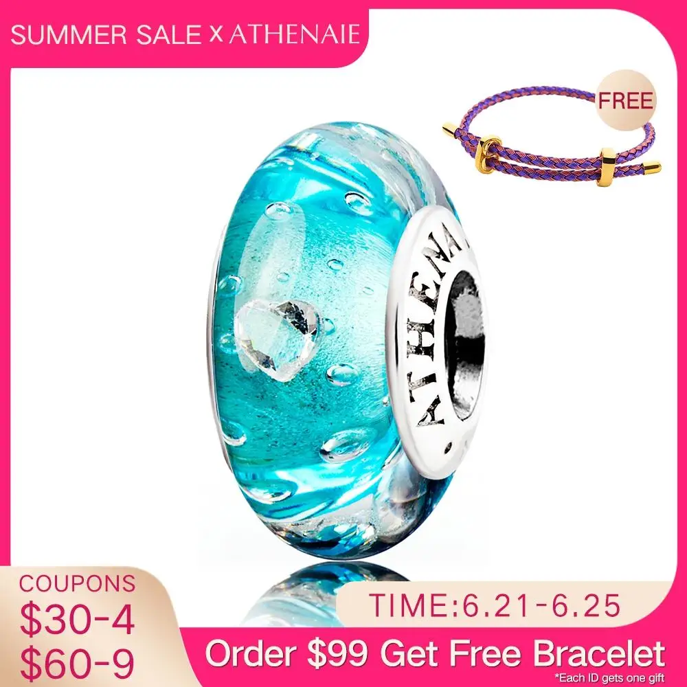 Бусины Из Натурального муранского стекла ATHENAIE серебро 925 пробы прозрачные бусины