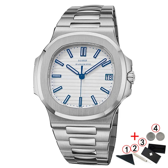 silver-wht-add-box LGXIGE часы для мужчин s лучший бренд класса люкс полностью стальные военные наручные часы для мужчин 30 м водонепроницаемые бизнес светящиеся кварцевые часы - Цвет: silver-wht-add-box