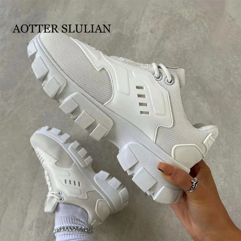 Женские кроссовки на массивной платформе Модные дышащие толстой подошве обувь