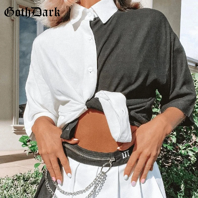 Женская рубашка с отложным воротником Goth Dark Готическая повседневная короткая на