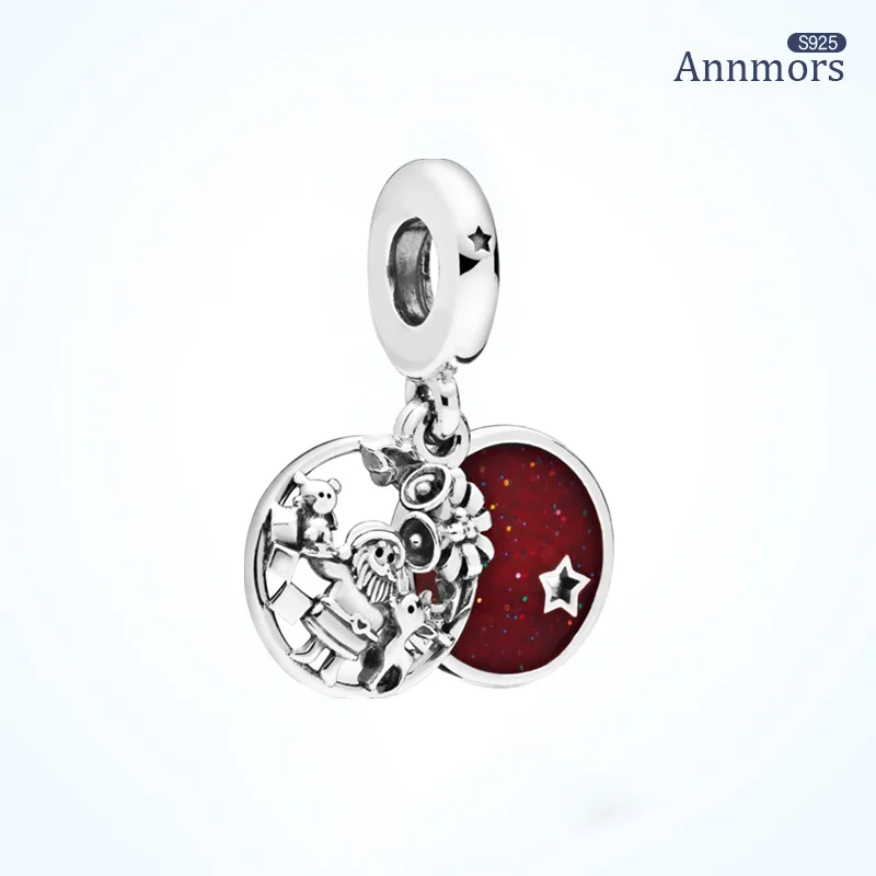 

Red Christmas Charms Beads Silver Plating Fits Charms Original Bracelets Santa Claus Bells Star For Woman Jewelry