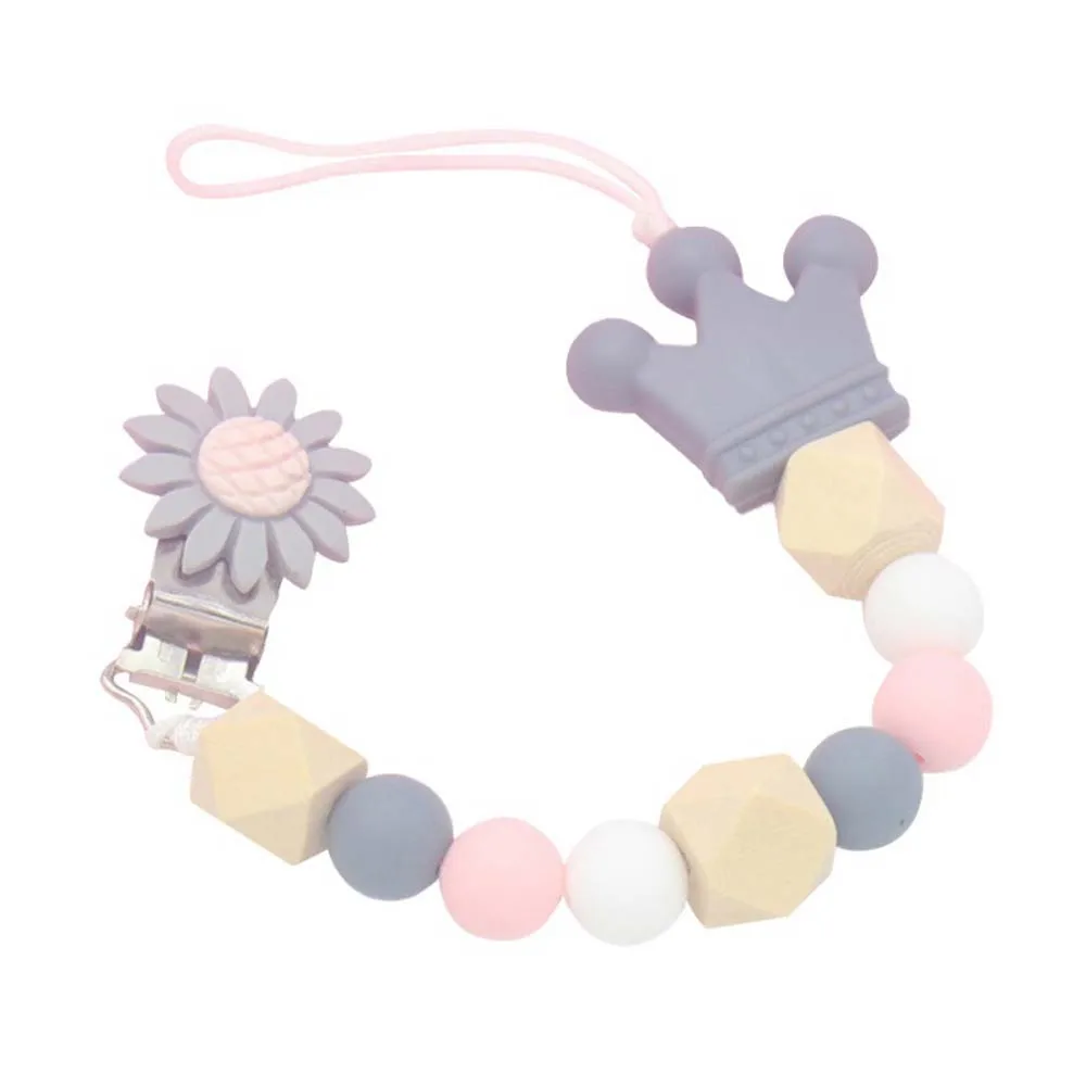 

1pc Baby Teether Pacifier Chain Silicone Beads Flower Birth Gift Nipple Holder Baby Shower Gift Children'S Goods