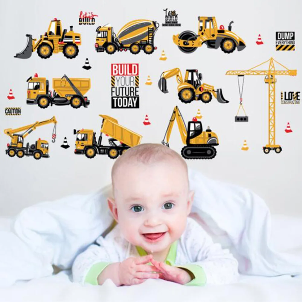 Самостоятельные настенные наклейки с рисунком мультяшной машинки и грузовика для декора комнаты детского сада детей Виниловый постер и популярный подарок.