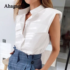 Повседневная Женская футболка Ahagaga, модная свободная стандартная Женская футболка без рукавов в уличном стиле, женские блузы, топы
