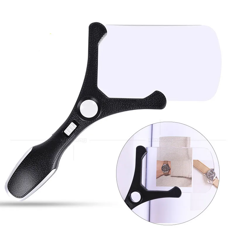 

Imitation Leather Handheld Square Large Mirror with LED Lights HD Optical Resin Borderless Reading Magnifying Glass