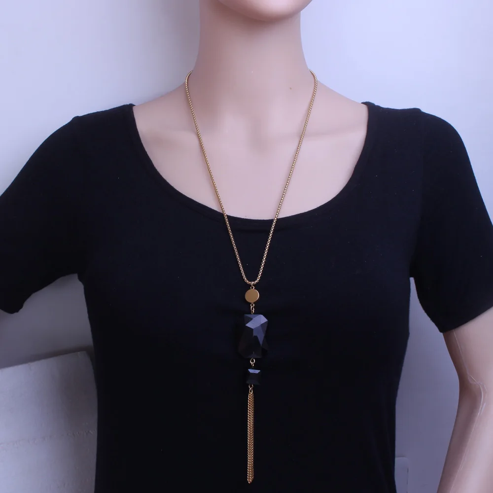 Мода из нержавеющей стали ювелирные изделия золота Цвет квадратный черный кулон