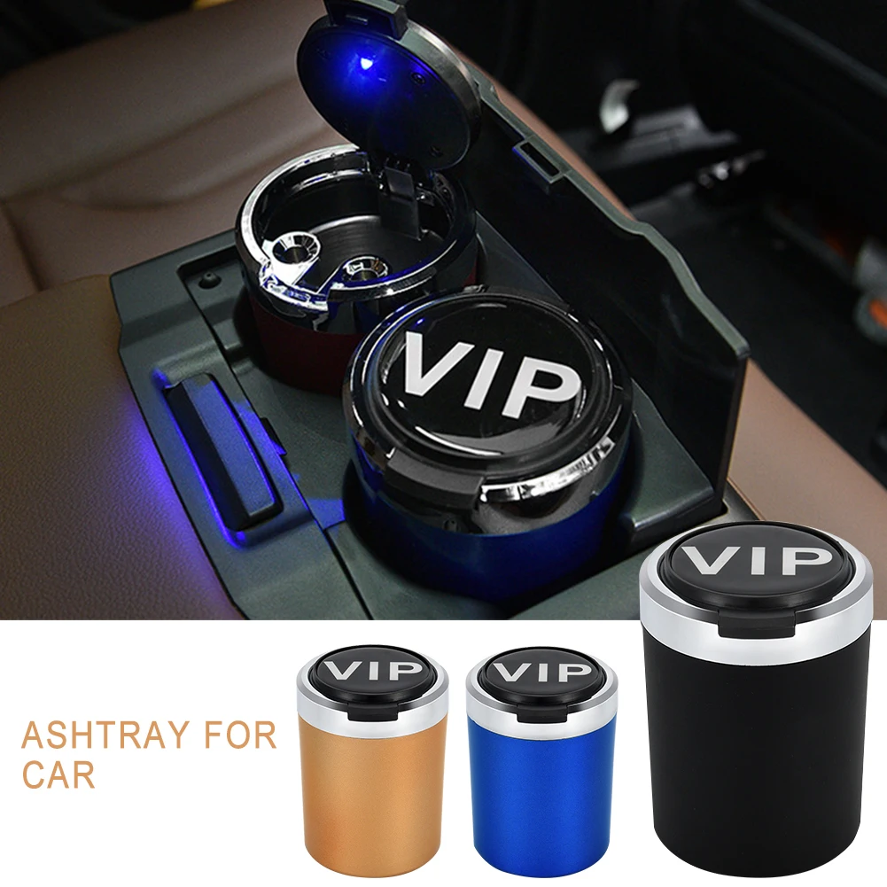 

LED Car Ashtray With Compass Ashtray Ash Storage Box LED Light Alloy Ash Tray Aluminum Cup Portable Smokeless Interior Accessory