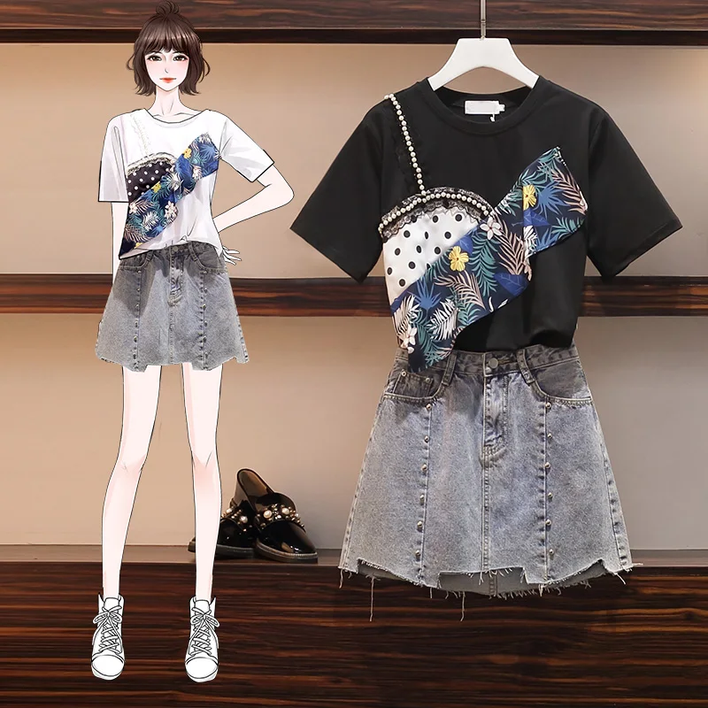 Женский комплект из 2 предметов JSXDHK летняя белая футболка с цветочным принтом и