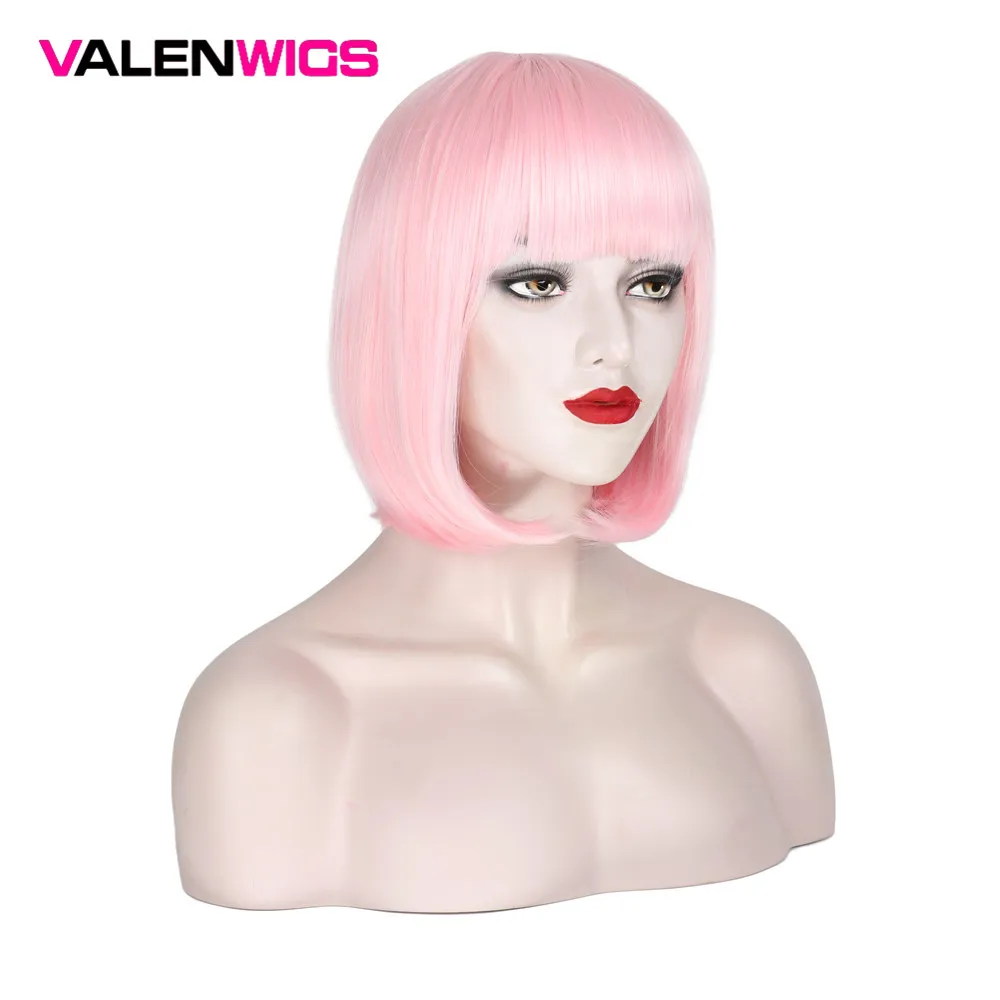 Valenwigs короткие прямые волосы в стиле Боба парики с плоской челкой синтетические