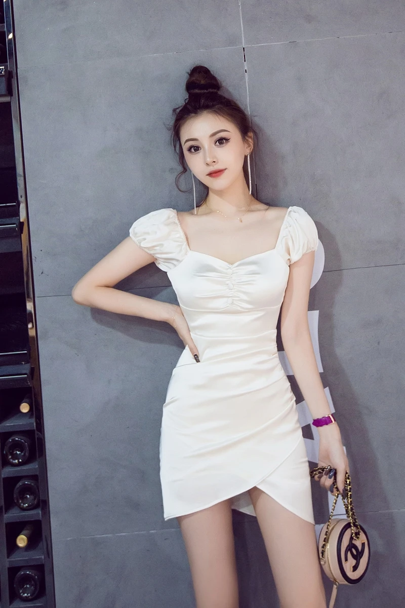 

New French retro skirt sexy puff sleeve waist dress women ropa mujer talla grande dress red