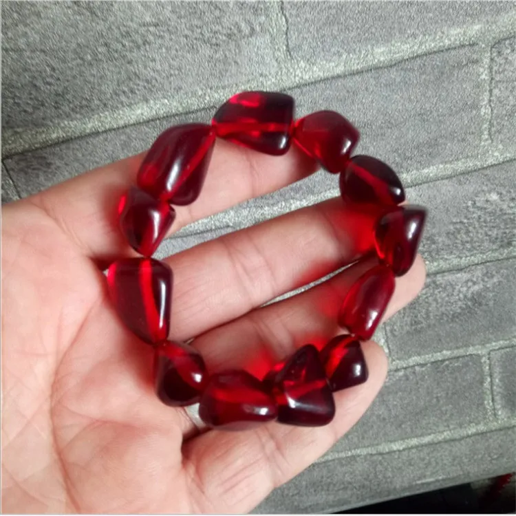 Amber honey wax natural second-generation bracelet blood-pearl hand string brown red with shaped bead amber m | Украшения и