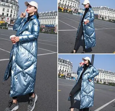 Ретро Харадзюку размера плюс однотонная парка на утином пуху Женское пальто Зимняя верхняя одежда женская длинная Водонепроницаемая теплая куртка-пуховик DT009 - Цвет: light blue