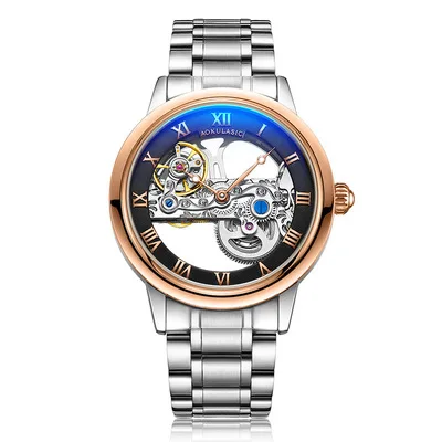 

Мужские полностью автоматические механические часы с ажурным маховиком и стальным ремешком