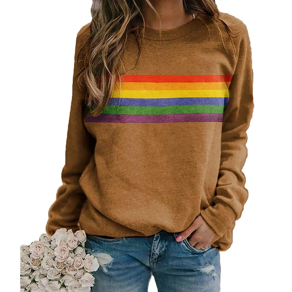 

Carney's popular women's sweater color stripe printing round neck Pullover long sleeve sweater