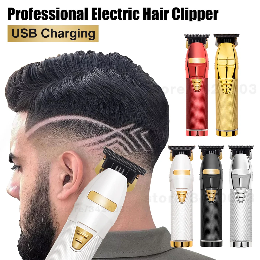 

Gold Hair Trimmer Men LCD Display Barbershop Rechargeable Professional Haircut Electric Metal Hair Clippers Carving Machine