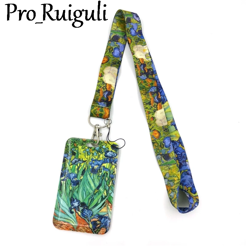 

Van gogh Oil Painting Irises Key lanyard Car KeyChain ID Card Pass Gym Mobile Phone Badge Kid Key Ring Holder Jewelry Decoration