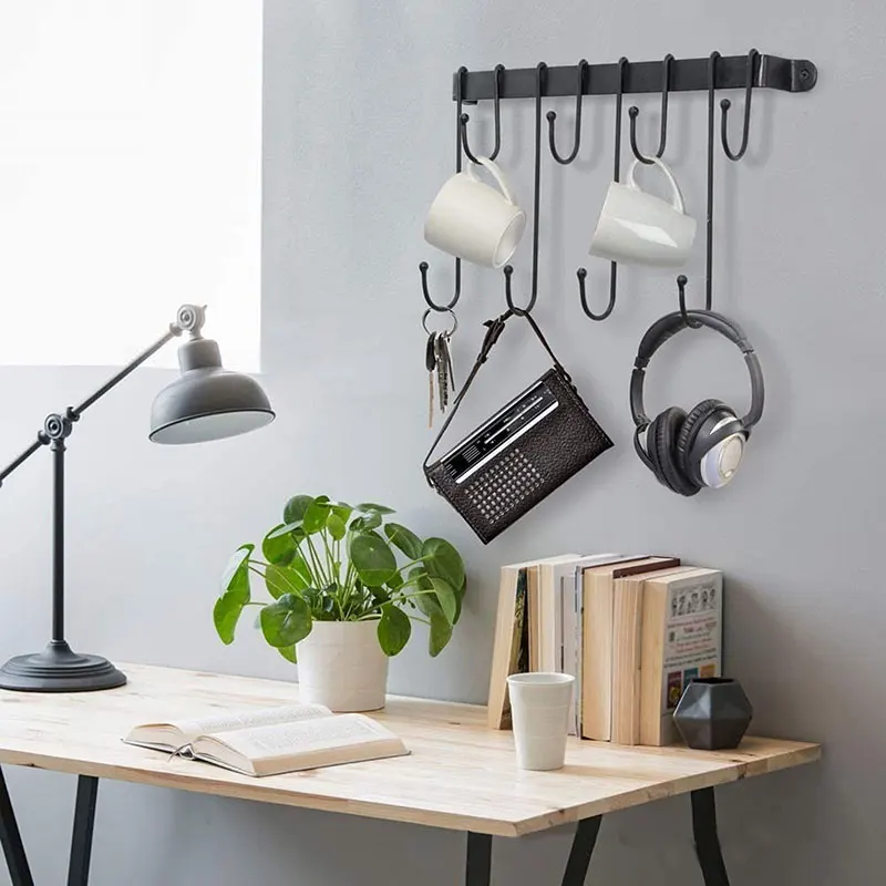 

1pc Country Style Coffee Wall Rack Mug Holder Kitchen Utensils- Black Coffee Wall Rack Mug Holder Multifunctional Storage Rack