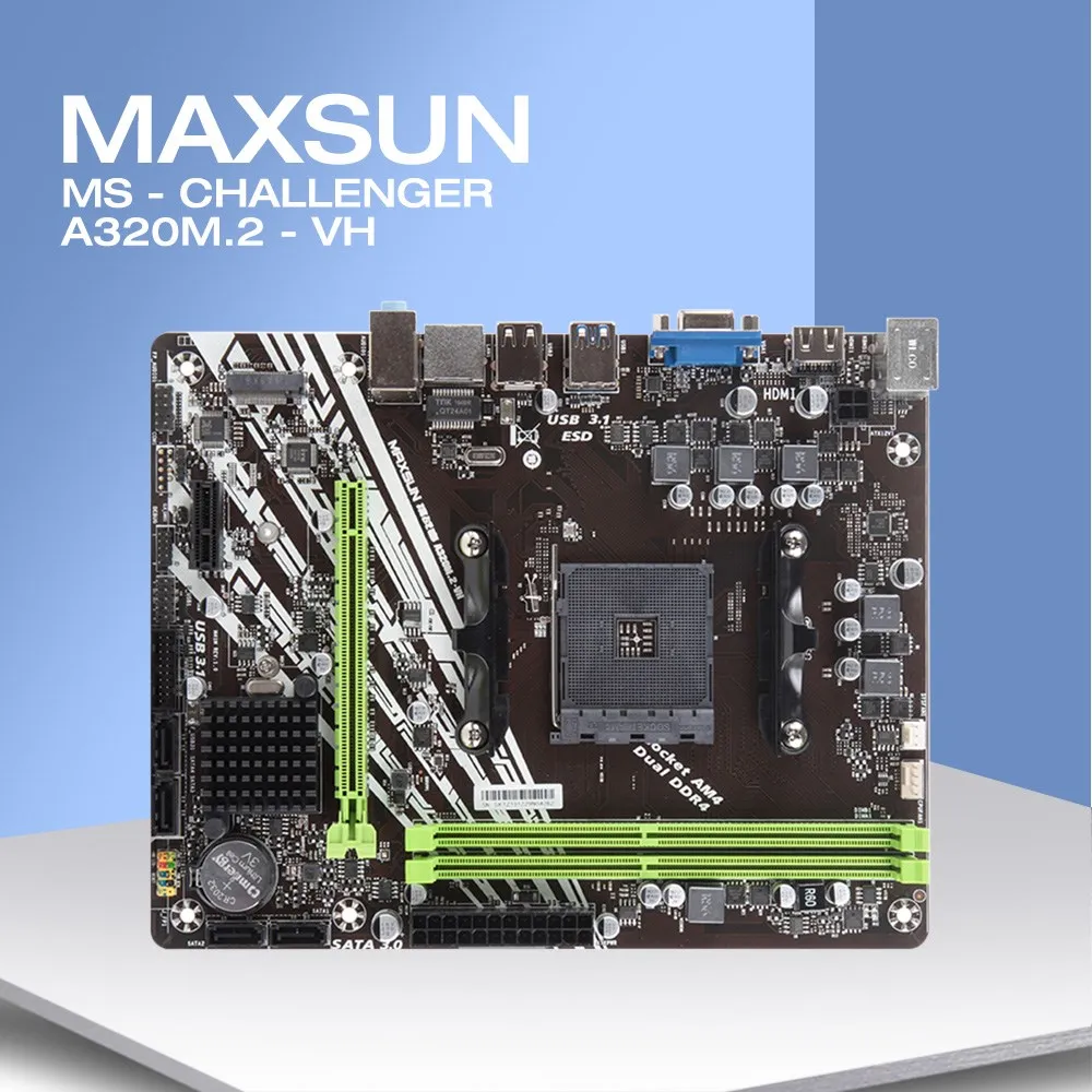 

MAXSUN Full New Motherboard AM4 A320M.2-VH Challenger AMD DDR4 memory slots Rams PCI-E M.2 slot ssd VGA mainboard for desktop