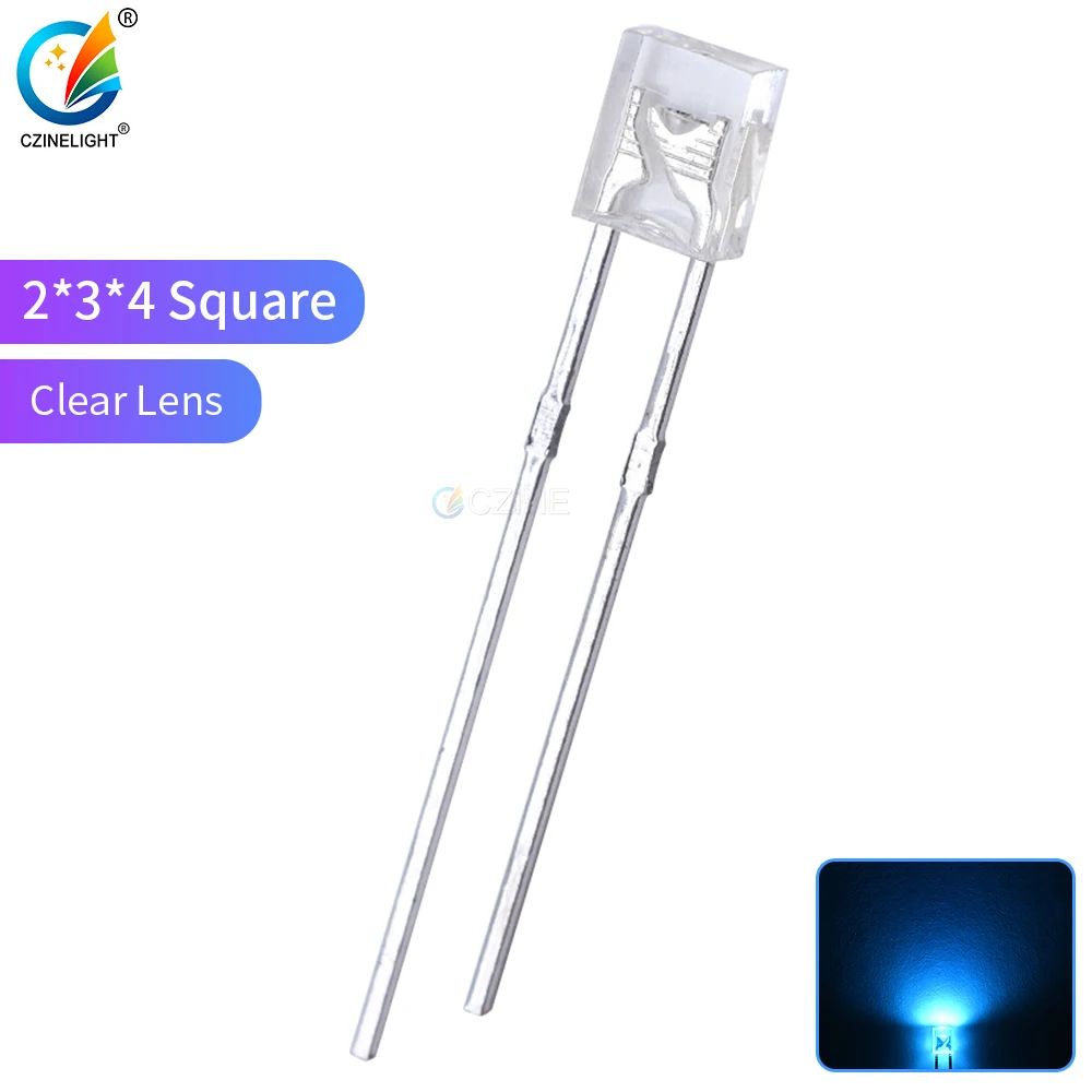 1000pcs/bag Czinelight Factory High Bright 234 2pin Square Shape Ice Blue Led Diode Dip