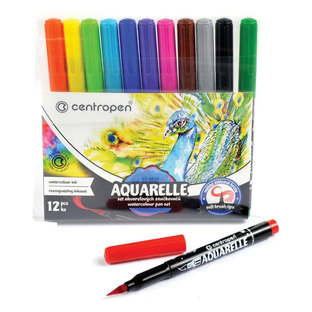 Маркеры-кисти акварельные 12 ЦВЕТОВ CENTROPEN &quotAquarelle" линия письма 1-9 мм 8683 12ET 6 1201 |