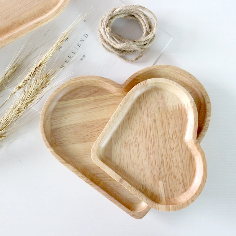 Japan Style Wooden plate love breakfast plate western bread plate star snack plate oak grid Tray