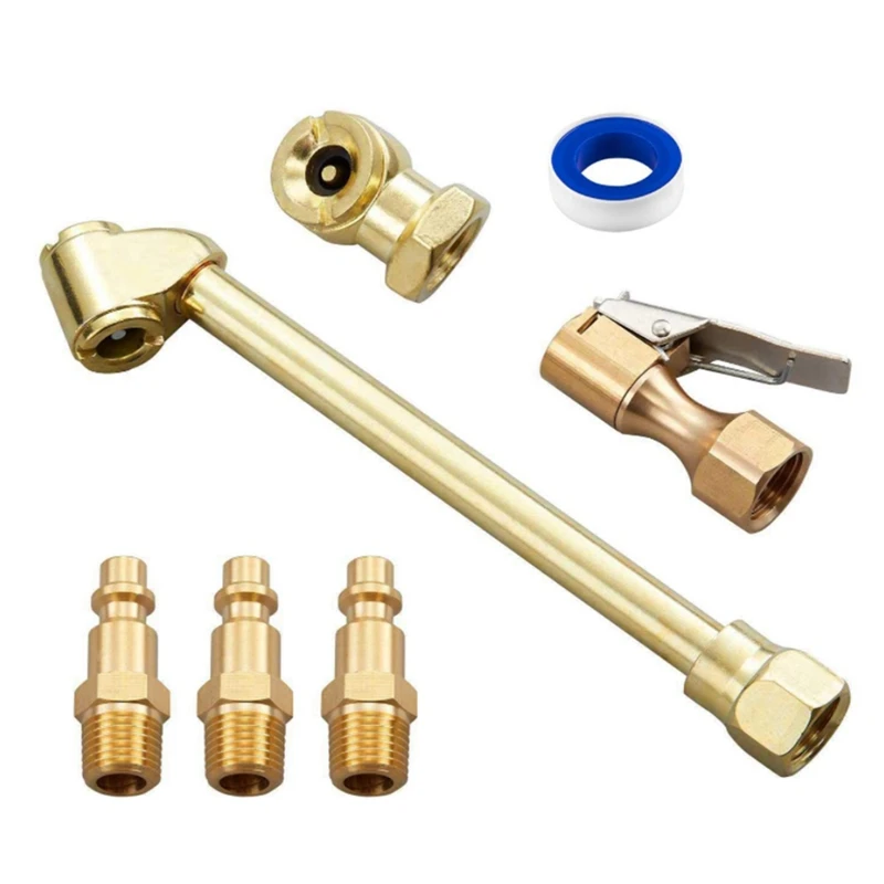 

6PCS Brass Air Chuck Set,1/4 Inch Closed Ball Air Chuck & Female NPT Dual Head Air Chuck & Closed Flow Tire Chuck