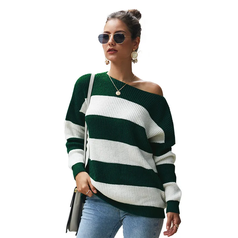 

SKTSUUC Women's Knitted Pullover Casual Color Striped Sweater Ladies 2019 Long Sleeve O Neck Top Autumn Sweater For Women