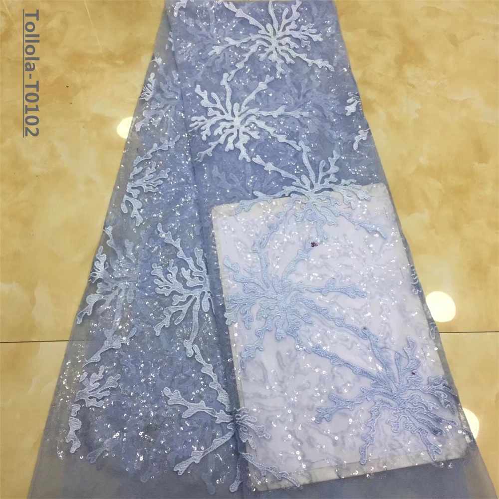 2019 high quality French Nigerian sequins net lace African tulle mesh sequence fabric for party dress 5yards/lot Royal Blue | Дом и сад