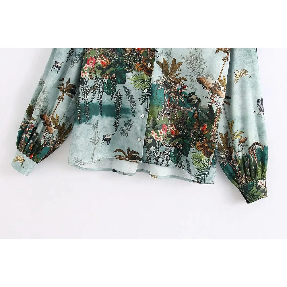 Женская винтажная блузка с принтом животных и леса модные рубашки отложным