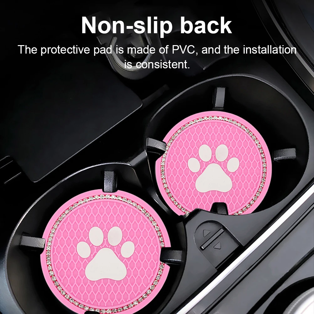 

10sets 1set/2Pcs Car Coasters for Drinks Absorbent Cute Cat PVC Rhinestone Car Coasters Removable Cup Holder Coaster