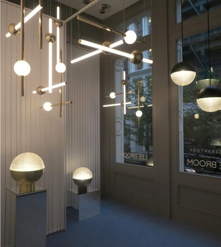 Скандинавский чердак Золотая люстра художественная длинная палка гостиная