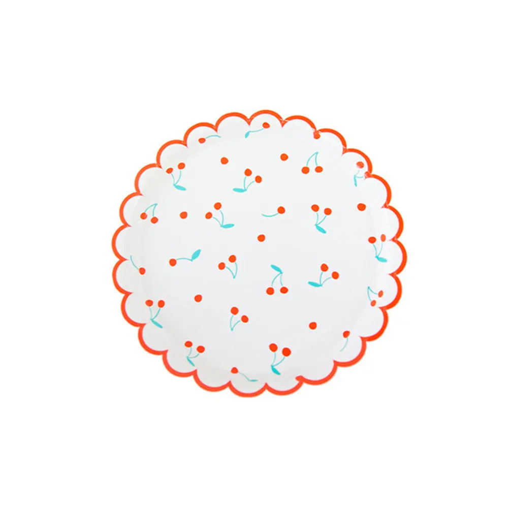 Fruit cherry printed plate lace paper tray family party tableware birthday summer fresh round | Дом и сад