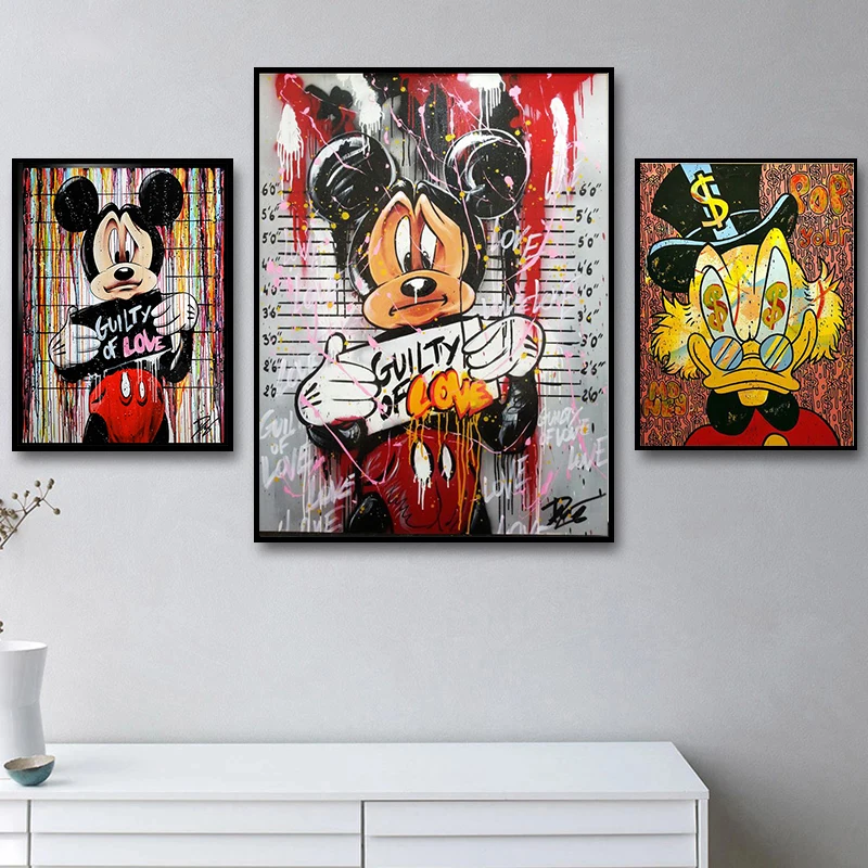 

Classic Graffiti Street Art Disney Mickey Mouse and Donald Duck Canvas Paintings Poster and Print Wall Art Picture Home Decor