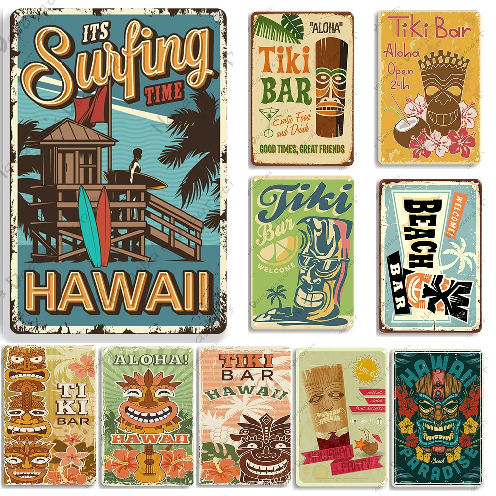 

Забавный металлический постер Aloha Tiki, металлическая Оловянная вывеска, промышленное украшение, винтажный постер для клуба, паба, бара, домаш...