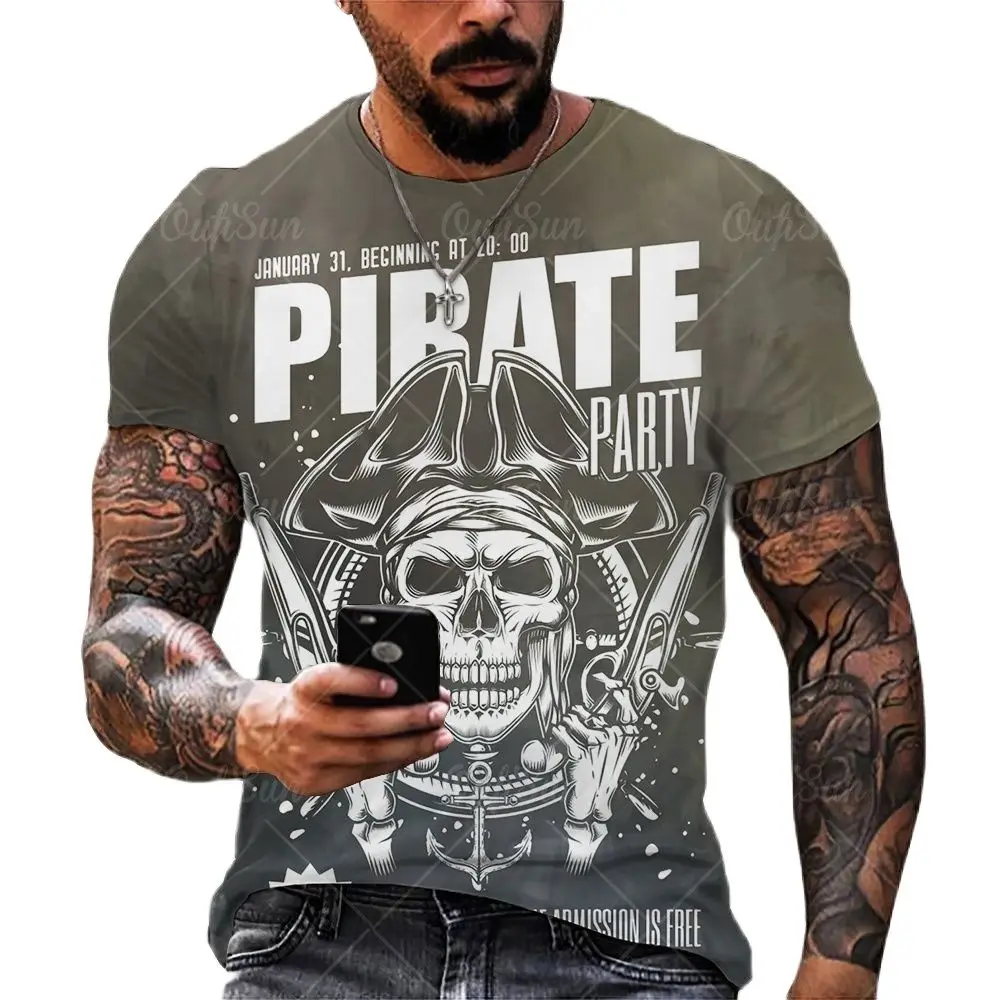 

2021 Summer New Products Men's 3d Printing Pirate Captain Print Series O-neck T-shirt Fashion Men's Short Sleeve Shirt Top