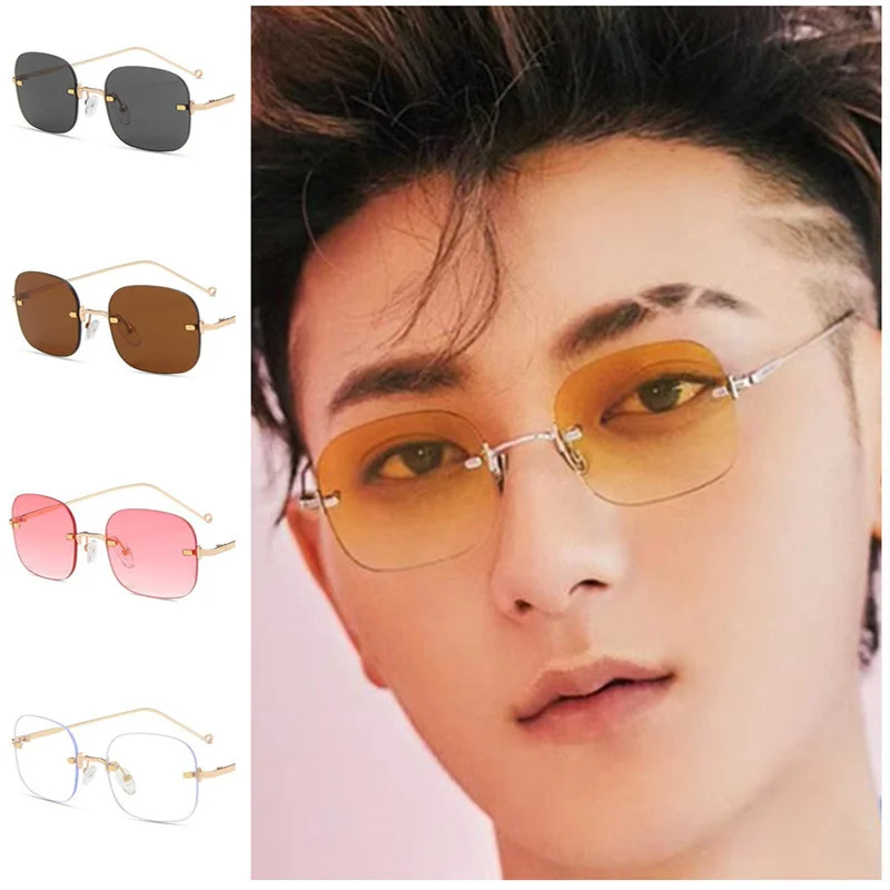 

Fashion Sunglasses Rimless Sun Glasses Unisex Alloy Temples Eyeglasses Anti-UV Spectacles Personality Ornamental Adumbral A++