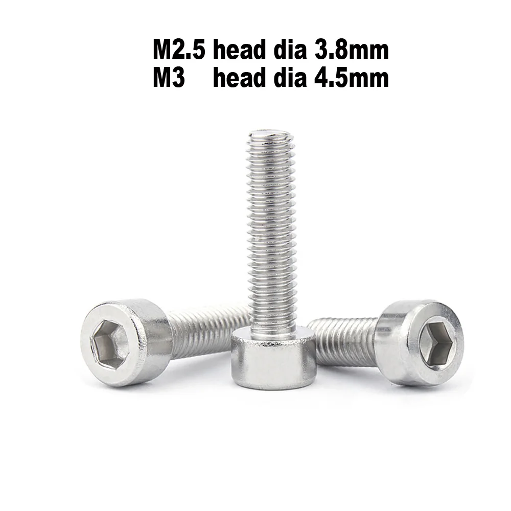 

25pc M2.5 M3 Nonstandard 304 Smooth Stainless Steel Hexagon Hex Socket Cap Allen Head Screw Bolt Small Head Diameter 3.8mm 4.5mm