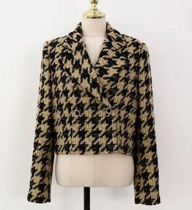 

Korean Chic Autumn Winter Jacket Fashionable Thickened Suit Collar Tweed Jacket Office Women Double Breasted Loose Short Coats