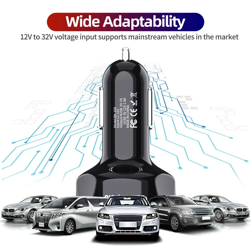 

Nohon 7A Fast Charge USB Car Charger 4 Ports Quick Charging Phone Charger Adapter in Car for iPhone 12 Xiaomi Huawei
