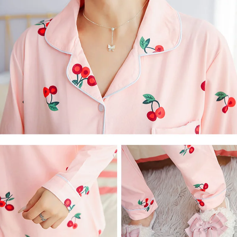 

Cartoon Print Women Pajama Sets Cardigan Long Sleeve Students Kawaii Korean Style Sleepwear Leisure Soft Chic Trendy Outwear Ins