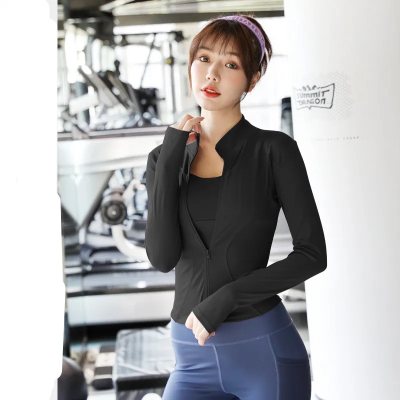 

Casual Women Sweatshirts Zippers Zip-up Elasticity Slim Sports Tops Spring Long Sleeve Gray Gym Running Sport Solid Sweatshirt