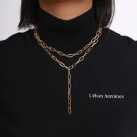 2020 new geometric double layer wild necklace chain female retro simple chain y shape tassel necklaces