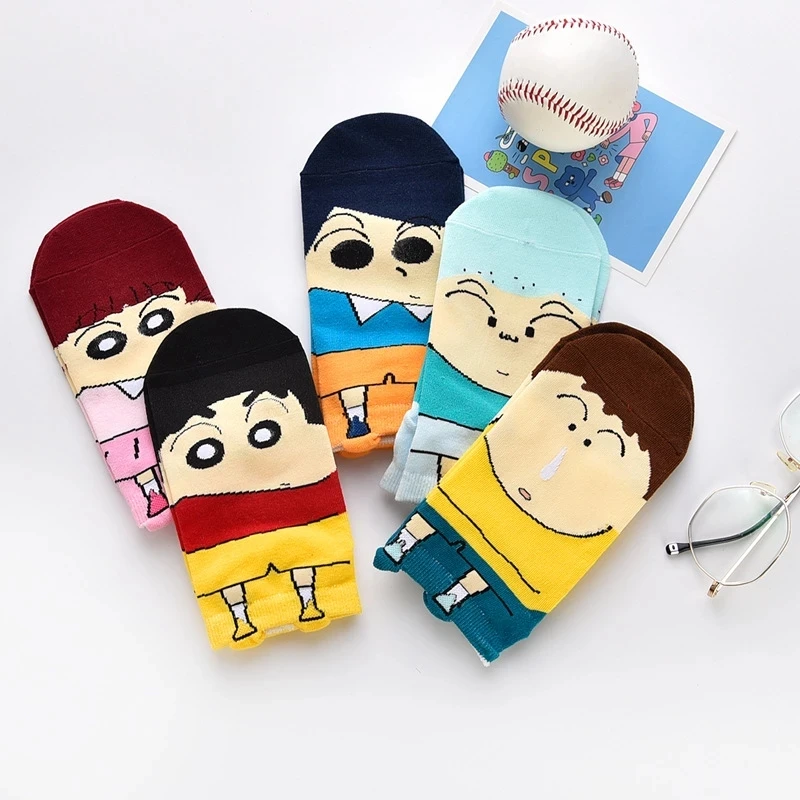 

Women Socks For Girls Cute Kawaii Cotton Ankle Socks Pack Woman Summer Anime Cartoon Crayon Shin-Chan Sox 5 Pairs Socks 1 Set
