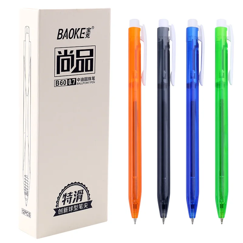 

12 Baoke B60 Ballpoint Pen 0.7mm Oil Pen Black Push-type Elementary School Multi-color Refill Blue Writing Pen Office Stationery