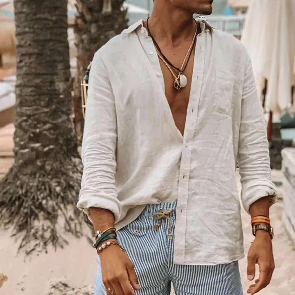 

2021 New Men's Casual Blouse Cotton Linen Shirt Loose Tops Short Sleeve Tee Shirt Spring Autumn Summer Casual Handsome Men Shirt