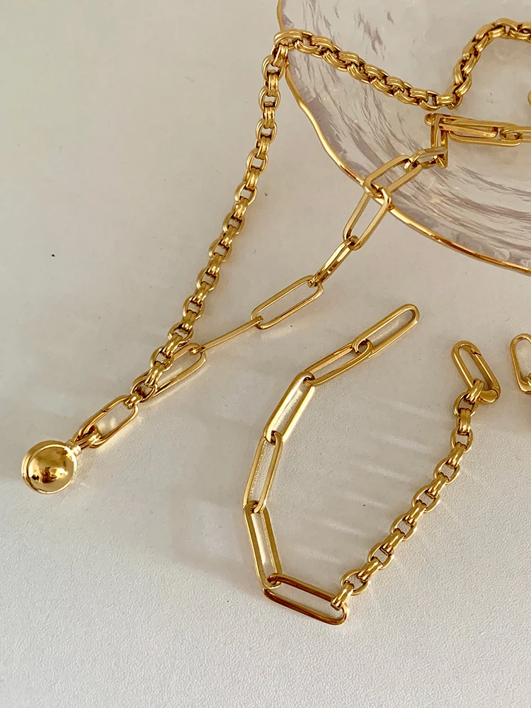 

savi same paragraph high-end thick chain personality round bead pendant long clavicle necklace sweater chain simple