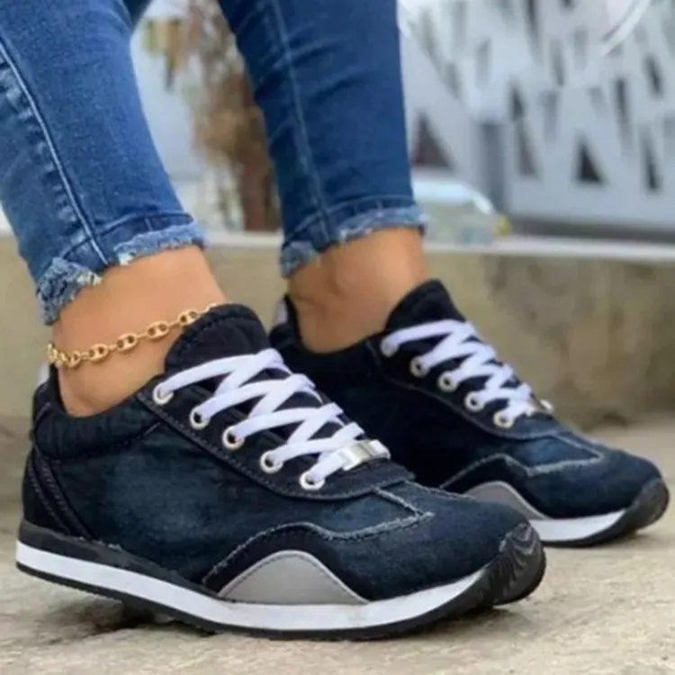 

2021 Spring Denim Sneakers Women New Classic Mix Color Ladies Comfortable Lace Up Casual Shoes Outdoor Walking Running Flats