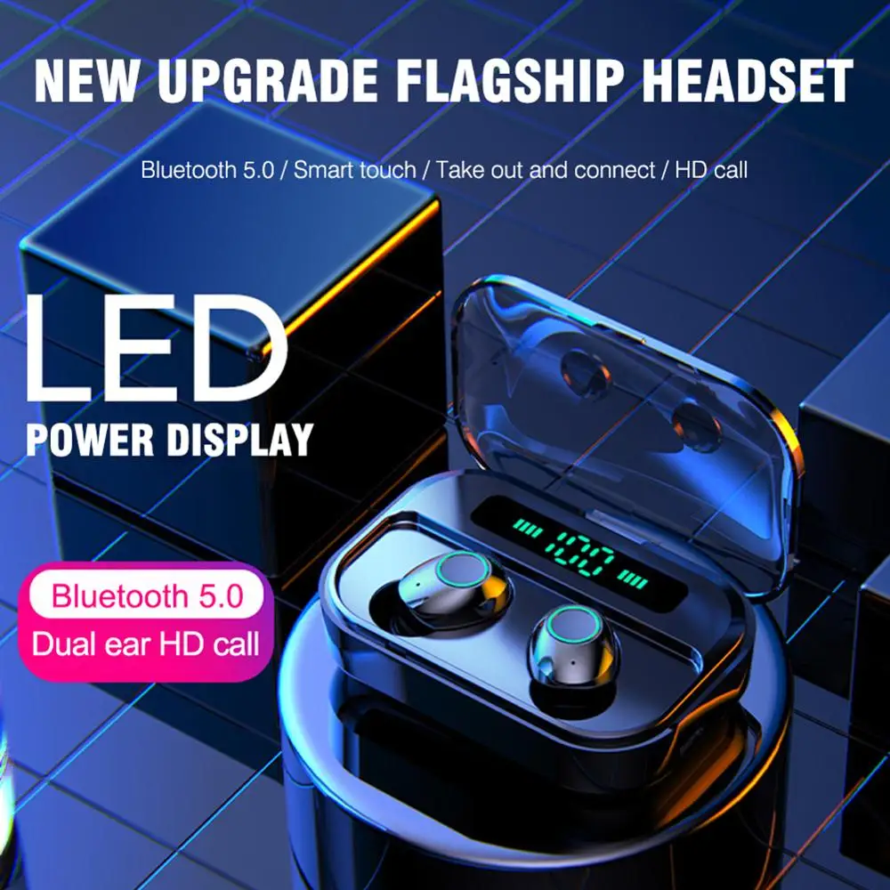 

M7 Bluetooth 5,0 гарнитура TWS беспроводные наушники IPX7 водонепроницаемые мини-наушники стереонаушники с сенсорным управлением со светодиодным ци...